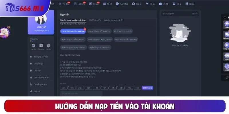 Hướng dẫn nạp tiền vào tài khoản